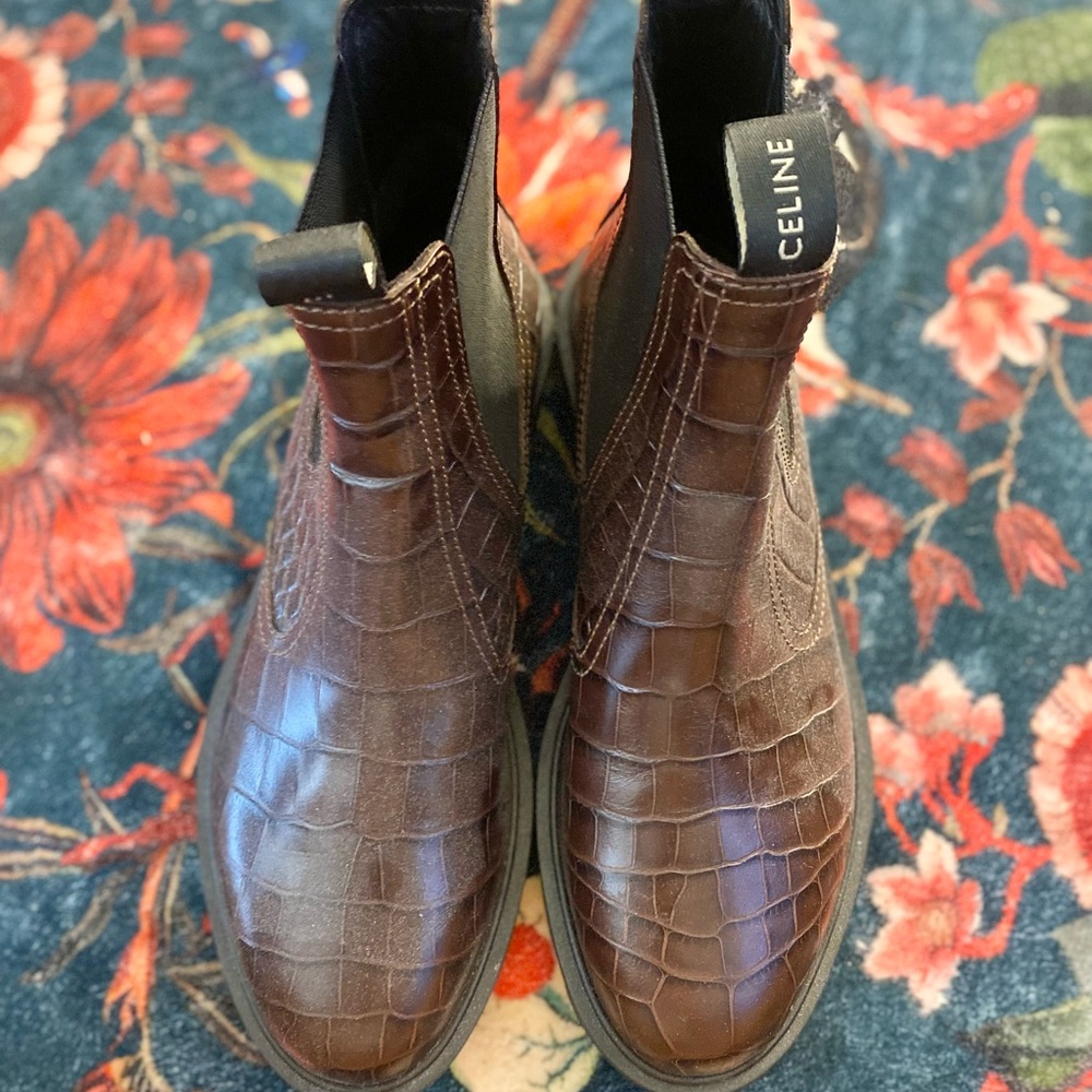 Celine Dark Brown Crocodile-Embossed boots - Picture 3 of 5